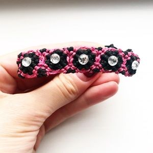 Boho pink & black woven rope string bracelet